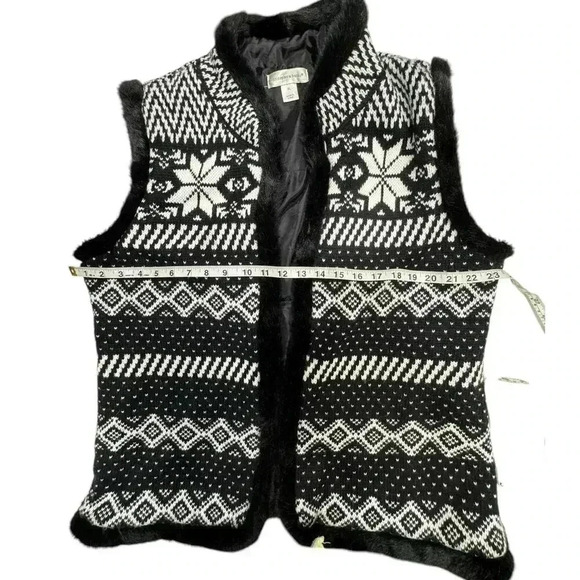 Christopher & Banks Black & White Knit with Faux Fur Trim Stand up Collar Sz XL - Picture 8 of 14